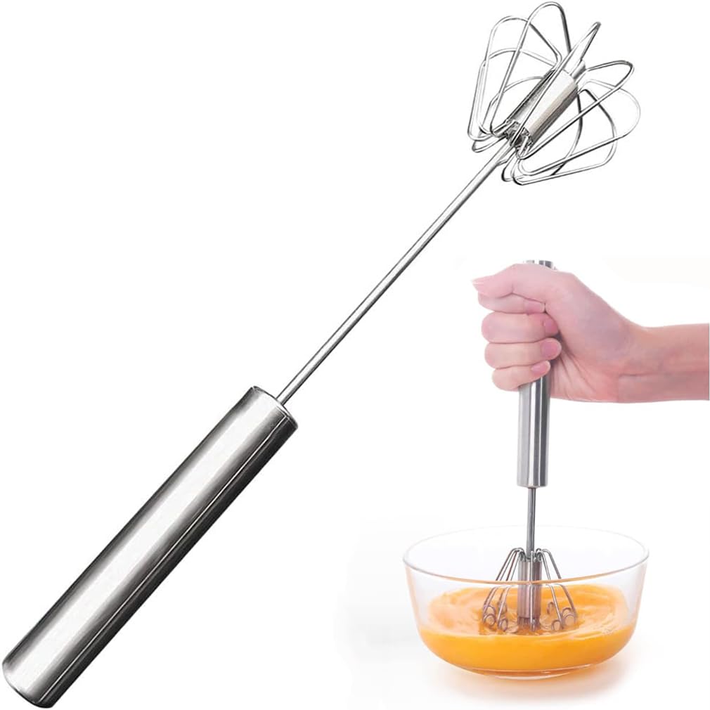 Semi-automatic Stainless Steel Push Whisk – for Eggs, Cooking, Beating, Blending and Mixing Milk – 30 cm