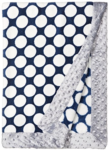 Bacati Navy Ikat Dots with Border Plush Blanket, Navy/Grey, 30