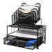 Homemaxs Desk Organizer Mesh with Sliding Drawer, 5 Removable Stacking Sorter Sections and Double Tray for Office Black