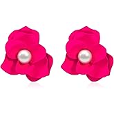 Pink Flower Earrings for Women Cute Irregular Petal Chunky Flower Dangle Earrings Trendy Drop Statement Floral Jewelry Gift