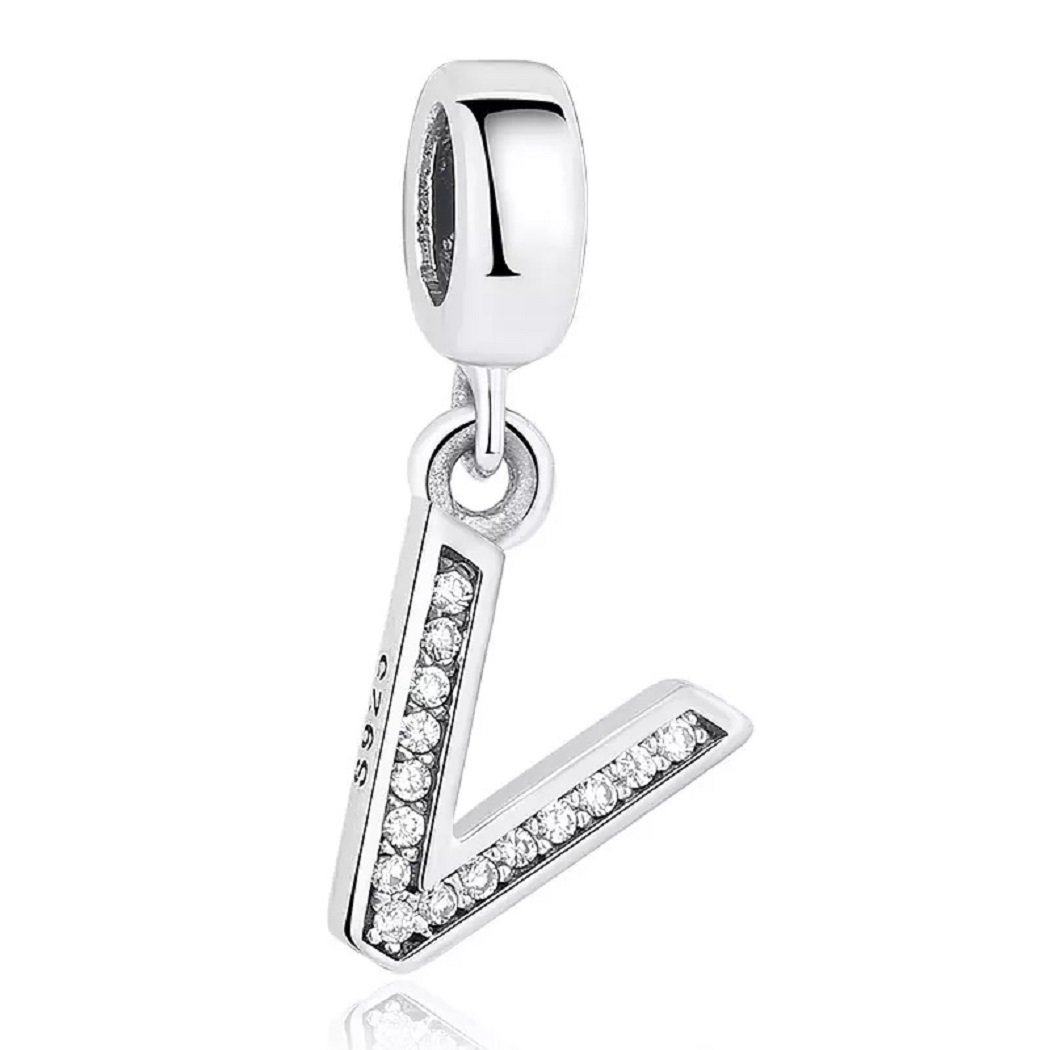 FeatherWish Letter E Name Alphabet Initial Charms Sterling Silver 925 Pendant Fits And Compatible With Pandora Bracelets Gift For Friend Christmas Daughter Mum Sister Wife (Letter V)