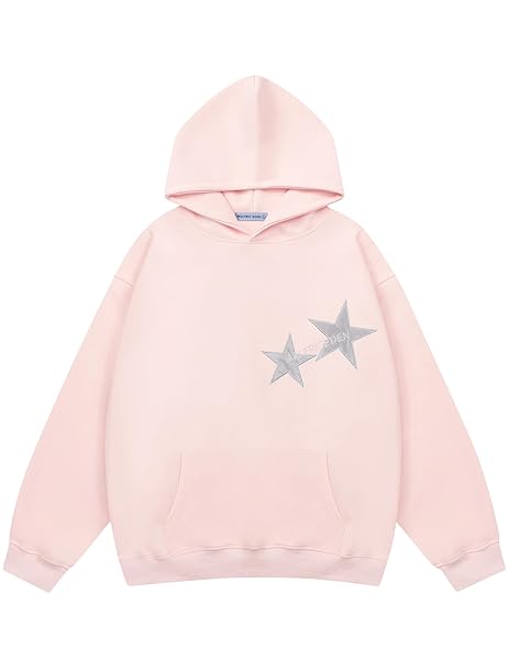AELFRIC EDEN STAR HOODIES Y2K OVERSIZED GRAPHIC HOODIES AESTHETIC 90S CREWNECK SWEATSHIRT LONG SLEEVE PULLOVER TOPS LIGHT PINK MEDIUM