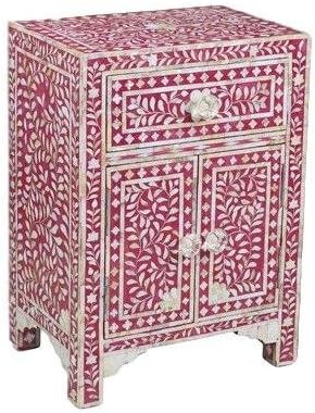 Amazon Com Bone Inlay Furniture Pink Nightstand Side Table Floral Pattern Kitchen Dining