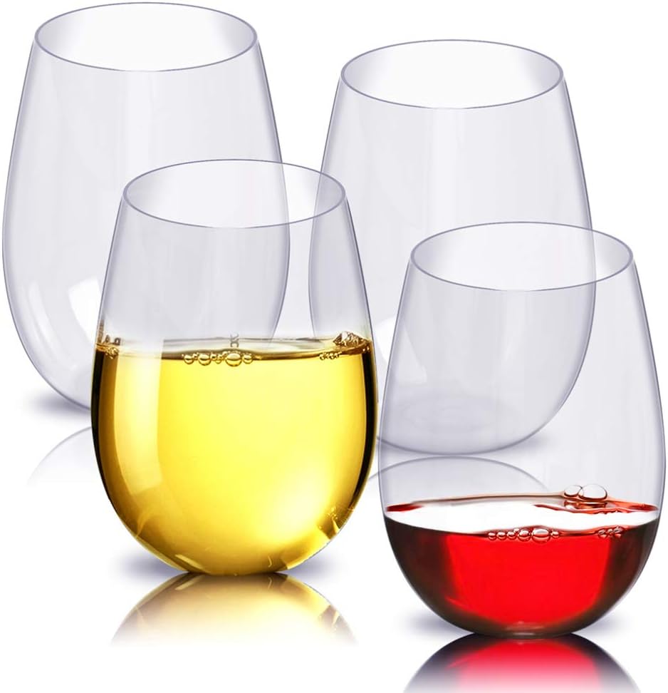 NUOBESTY 4pcs Plastic Wine Glasses Stemless Plastic Wine Glasses Clear