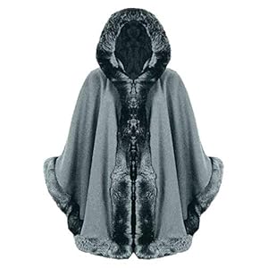 Islander Fashions Dames imitatiebont trim met capuchon wrap cape sjaal dames warm winter party poncho