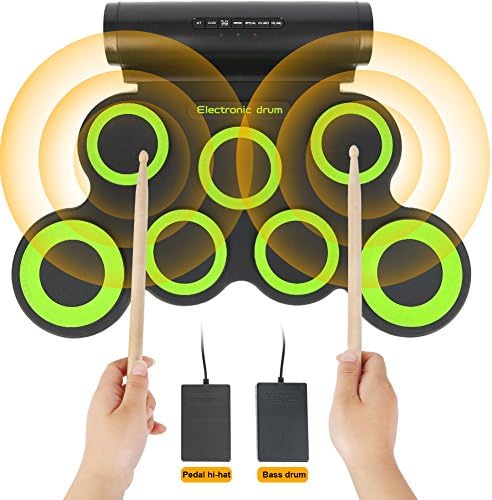 Electronic Drum Set,Portable Roll Up 7 Practice Pad,Electronic Drum Kit with Free Bonus Headphone,Cleaning Brush,Drum Sticks and Pedals,Up to 10H Playing Time,Birthday Gift For Kids,Beginner