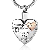RIMZVIUX Urn Necklace for Ashes Stainless Steel Cremation Keepsake Jewelry for Ashes Women-No Longer By My Side Forever in My Heart