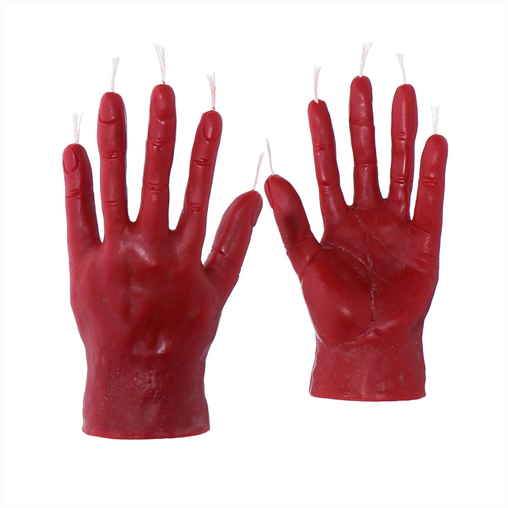NKlaus - 2X Beeswax Rumeshand - red Candle - Handmade Ritual Candle Figurine Gothic Skull Halloween Hand Drip Candles 36318