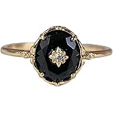 FAMIVES Vintage Black Onyx Engagement Ring for Women Gold Art Deco Solitaire Wedding Ring Unique Oval Cut Stone Anniversary Jewelry