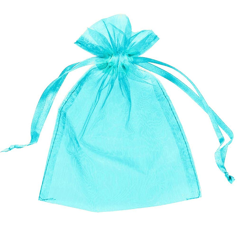 50 Organza Bags Wedding Favours Party Jewellery Pouches Mesh Drawstring Gift Wrap (7cm x 9cm, Turquoise)