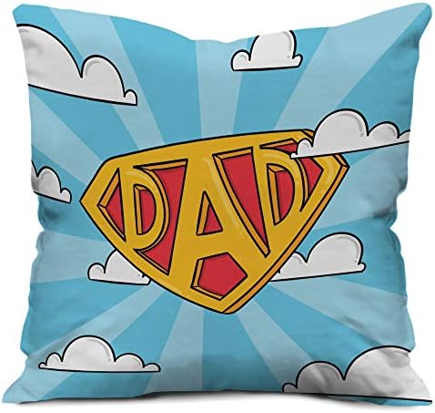Gemshop Satin Super Dad Text Printed Cushion/Pillow Cover with Filler (12x12,Light Blue)