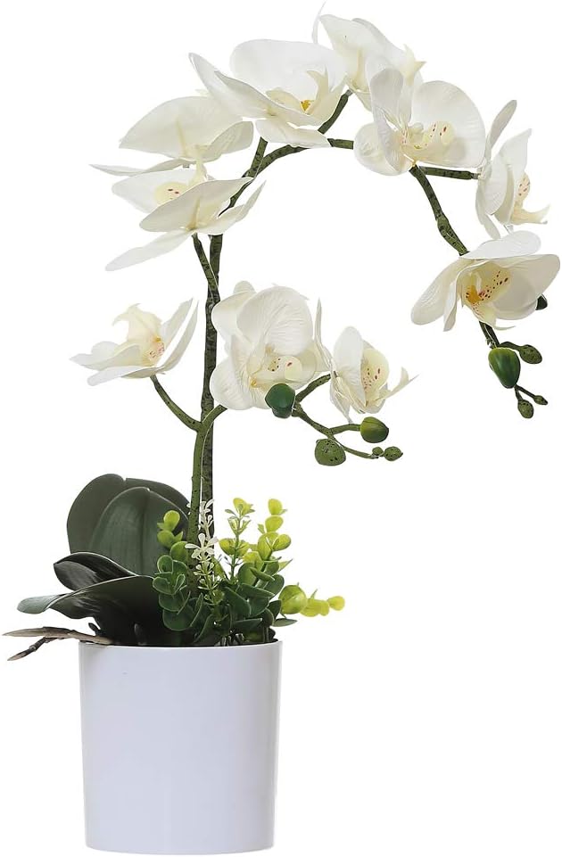 Olrla White Artificial Orchid Flowers in Pot, Faux Butterfly Orchids for Home Office Bathroom Decoration Table Centerpieces (White 2)