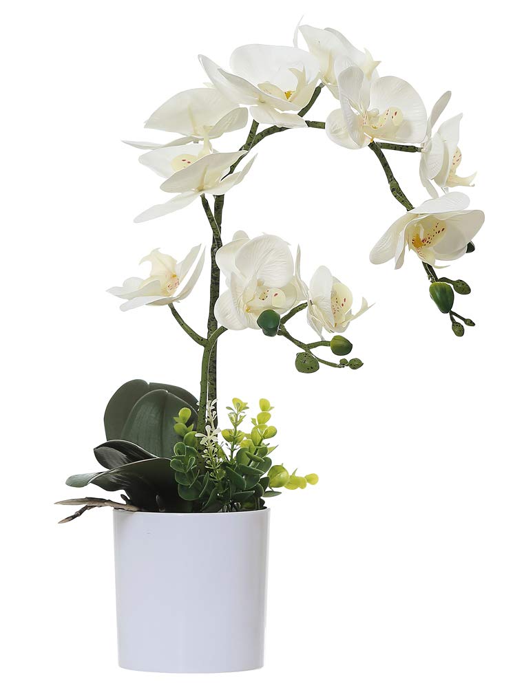 Olrla White Artificial Orchid Flowers in Pot, Faux Butterfly Orchids for Home Office Bathroom Decoration Table Centerpieces (White 2)