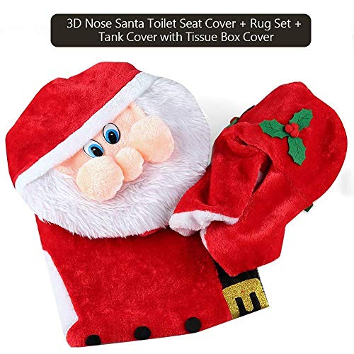 Set Of 3 3D Nose Santa Toilet Seat Cover Set Christmas Decorations Bathroom Christmas Bathroom Set Rug Set RED