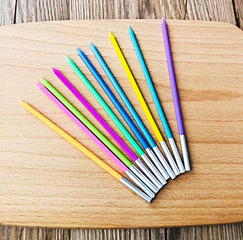 20 Count Party Long Thin Cake Candles Metallic Birthday Candles in Holders for Birthday Cakes Decorations, Rainbow
