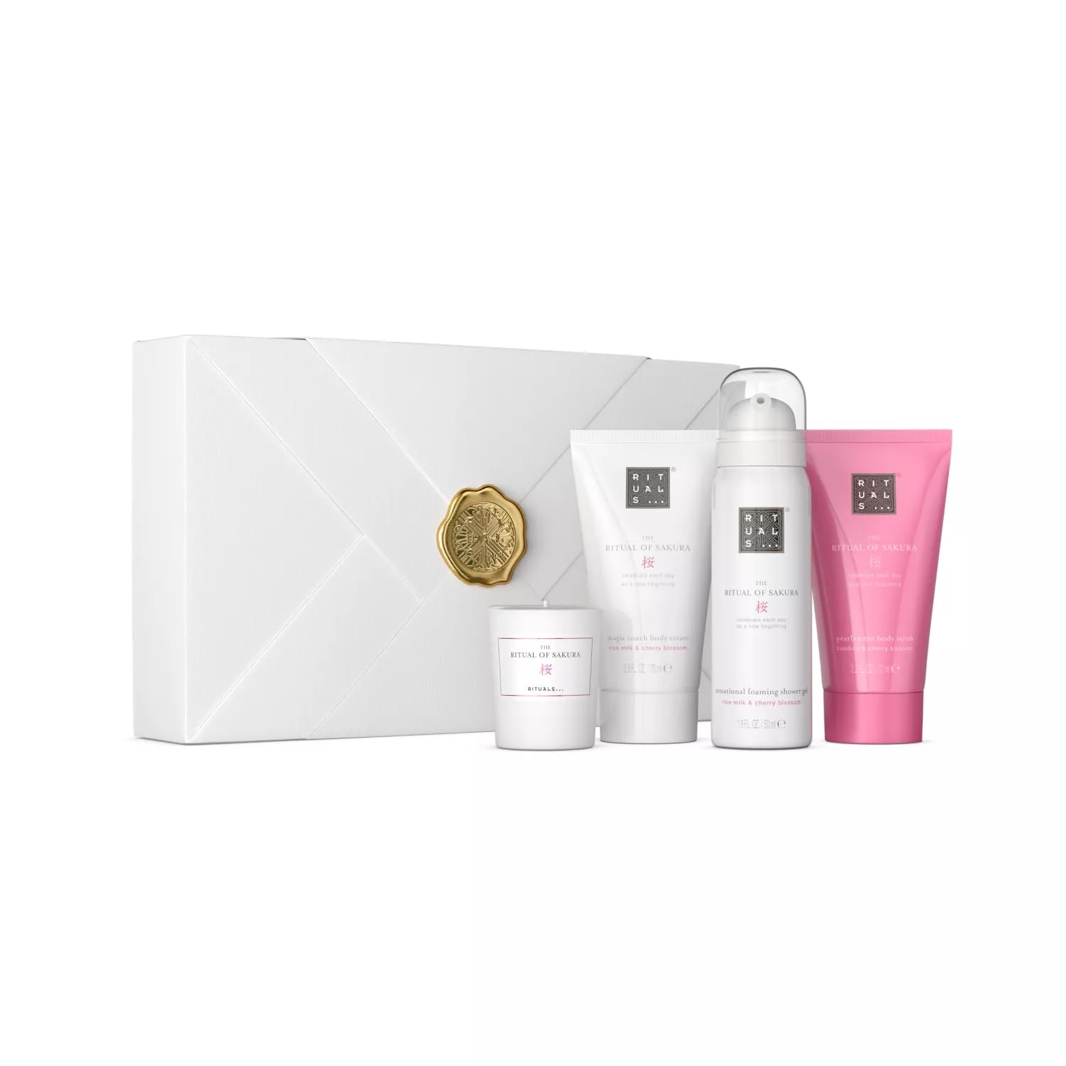 RITUALS Gift Set for Women from The Ritual of Sakura - Foaming Shower Gel, Body Scrub, Body Cream, Candle - with Rice Milk & Cherry Blossom - Small