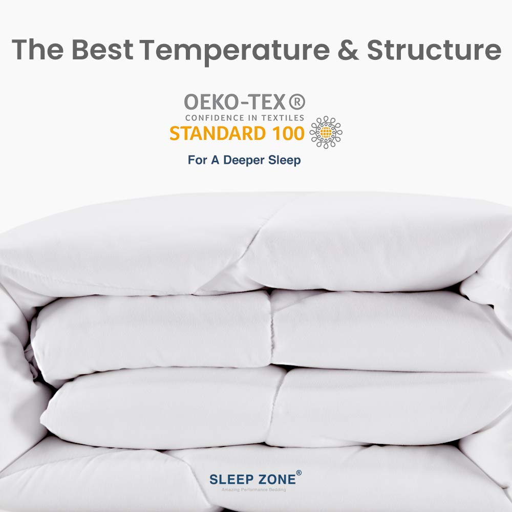 SLEEP ZONE All Season Comforter Down Alternative Soft Temperature Regulation Reversible Duvet, White, Twin