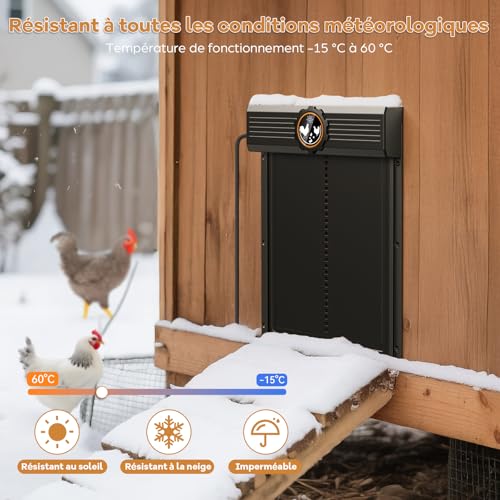 Large Automatic Solar Chicken Coop Door with Waterproof Controller, Automatic Aluminium Solar Chicken Coop Door with Light Sensor, Timer, Anti-Pinch Function, 24 x 27.5 cm