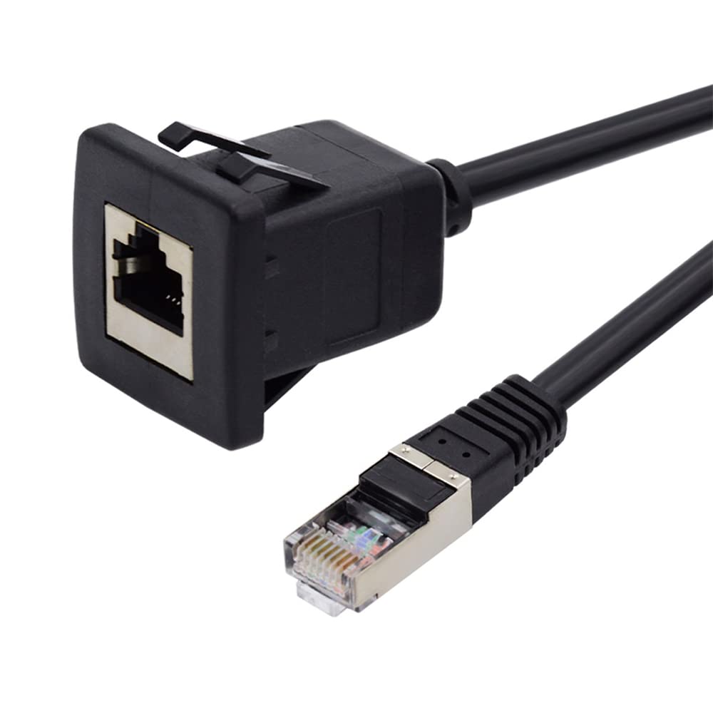 Cablecc Waterproof Dustproof CAT6 RJ45 Male to Female LAN Ethernet Network Extension Cable 100cm Car Mount Design
