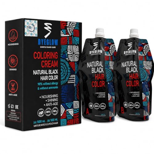 GALLARIAGLOW DyeGlow Hair Color Cream – Natural Black | Ammonia-Free & Non-Allergic Hair Dye | Nourishing & Anti-Aging Formula | 1000ml (500ml + 500ml)