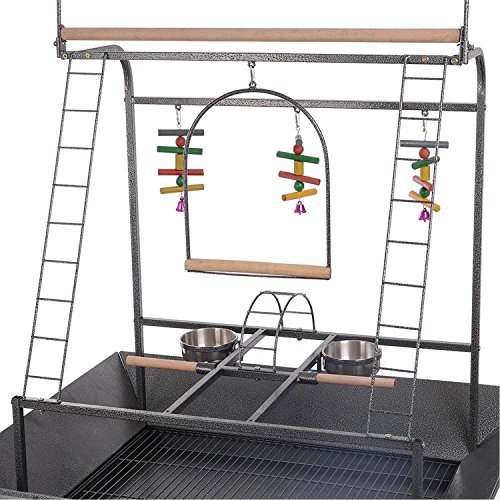 GC Global Direct Pet Parrot Play Stand Bird Cage Gym Perch with Feeding Cups (Black Square)