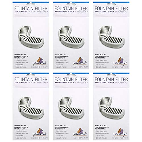 Pioneer Pet Replacement Filters for Ceramic & Stainless Steel Fountains, Raindrop Filters (18 Filters)