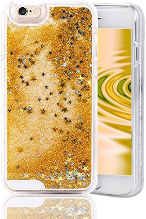 iPhone 6 Case, iPhone 6S Case, Protective 3D Creative Luxury Bling Glitter Sparkle Liquid Case Infused with Glitter and Stars Moving Quicksand Hard Case for boys and girls - Gold - 4.7 inch