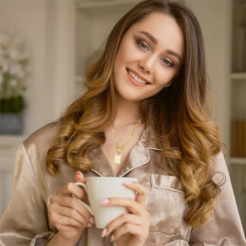 JOKLEFDSA Capital Letter 14K Gold Plated Initial B Letter Pendant Necklace Mens Womens Stainless Steel Paperclip Chain