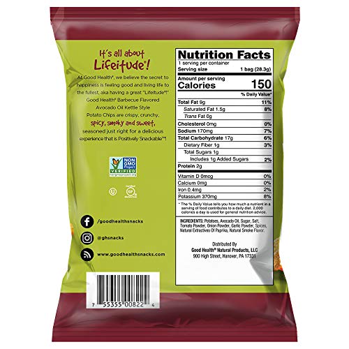 Good Health Kettle Style Potato Chips, Avocado Oil, Barbecue, 1 oz. Bag