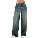 EMMIOL Women's Wide Leg Jeans Baggy Jeans Mid Waist Stretch Boyfriend Denim Pants Vintage Trousers with Pocket