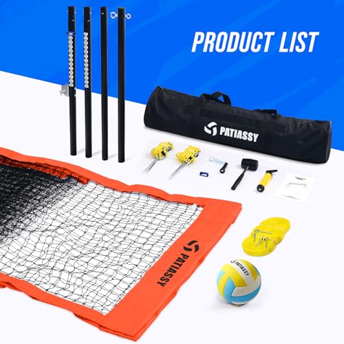 Patiassy Heavy Duty Volleyball Net, Professional Outdoor Set with Height Adjustable Anti-Rust Aluminum Poles, Winch System, Anti-Sag Design, Pump and Portable Carrying Bag for Beach, Backyard
