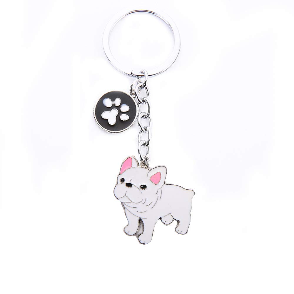 Dog Key-ring Keychain,10cm Cute Metal Dog Keychain Keyring Keyfob Bag Charm Best Birthday (White French Bulldog)