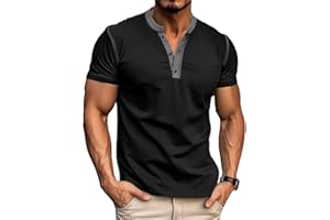 Rela Bota Mens Henley Shirts Short Sleeve Casual Summer T-Shirt Cotton Classic Crewneck Button Tees Muscle Slim Fit Tops