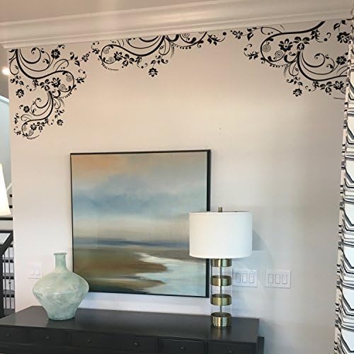 Flower Decals For Nursery Living Room Bedroom Girls Room Kids Room 100" X 29" (Black) Edge Wall Decal Removable Wall Decal Sticker