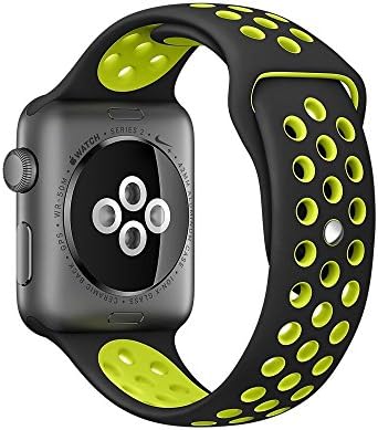 Apple Watch Band,Soft Silocon Sport iWatch Band Replacement Strap Wristband Large Size (38mm-Fluorescent yellow)