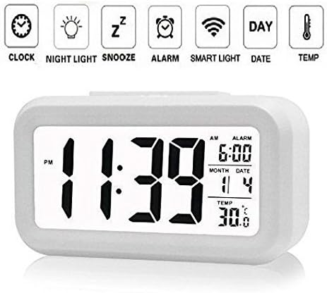 KAY KAY Digital Smart Backlight Alarm Clock with Automatic Sensor, Date and Temperature (White)