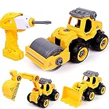 Take Apart Toys with Electric Drill Converts 3 in 1 Construction Trucks Take Apart Toy for Boys Kids Stem Building Toy for Boys Age 5+