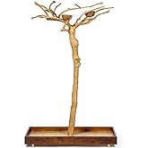 HomeStock Asian Fusion CoffeeWood Tree-Style Parrot Play Stand with Natural Design, Durable Perches, Feeding Bowls, and Spacious Activity Area for Birds Small