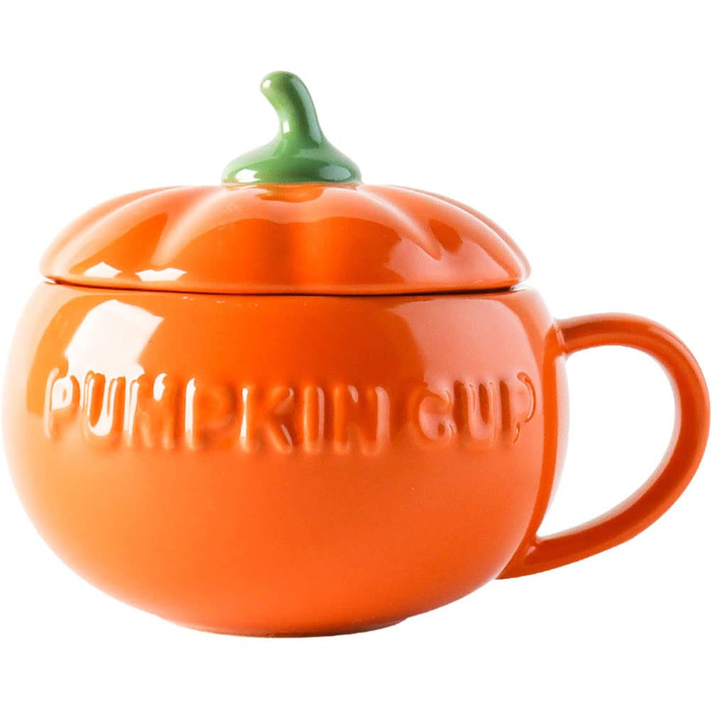 Eplze YBK Tech Cute Pumpkin Cup, Ceramic Coffee Mug Tea Cup with Lid, 15.5oz (Cup)