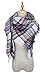 QIXING Plaid Blanket Thick Winter Scarf Tartan Chunky Wrap Oversized Shawl Cape White Blue