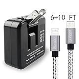 Sunggo Dual wall charger iPhone iPad Charger / Samsung Android Micro USB Charger / Travel Dual-USB 2.4 A Wall Charger + 2 Pack（6Ft 10Ft） iPhone lightning Cable