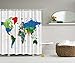 Ambesonne World Map Shower Curtain, Colorful Political Map Borders Between Countries Different Nations and Cultures, Cloth Fabric Bathroom Decor Set with Hooks, 69