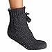 Womens Cozy Shepra Lined Cable Knit Sweater Slipper Sock w/ Pom Pom (One Sz Fits All)