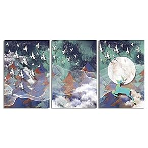 Canvas Wall Art Abstract Deer in Forest Painting Artwork for Home Prints Framed - 16"x24" x 3 Panels