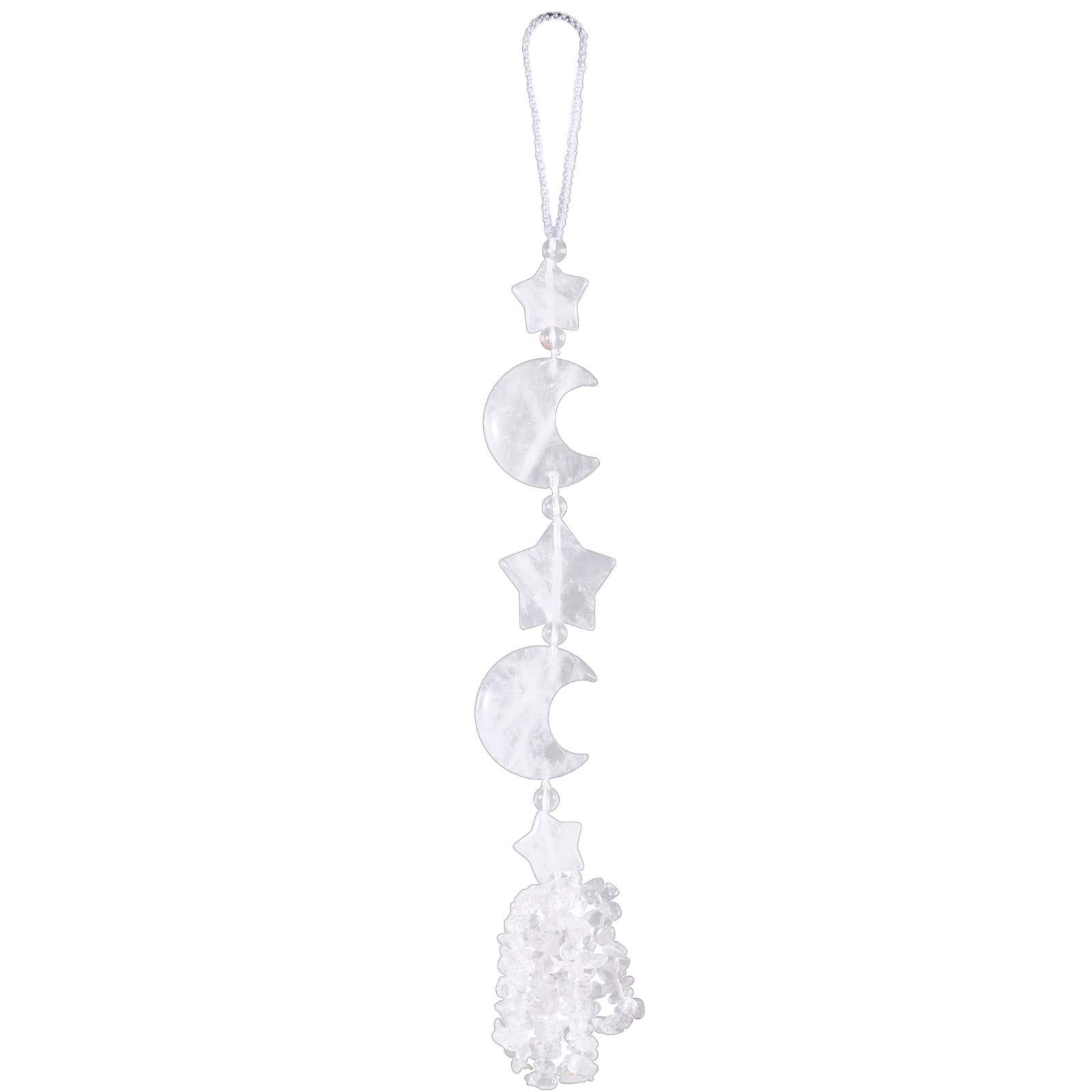 mookaitedecor Clear Quartz Healing Crystal Moon and Star Hanging Decoration for Car Window, Good Luck Crystal Wall Art Hanging White Bedroom Decor Reiki Spiritual Star Moon Ornament Gift for Friends