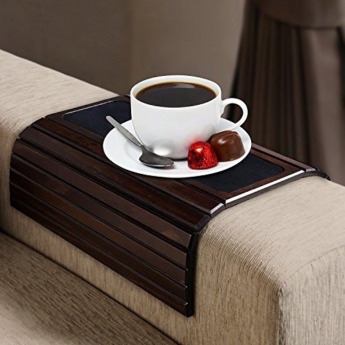 Kleeger Sofa Arm Tray Table: Wood Side Table Tray| Flexible, Portable & Folding Couch Drink Holder