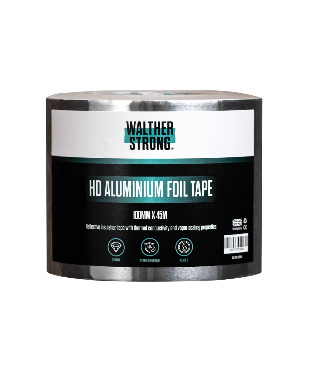 Walther Strong 100mm x 45m Aluminium Foil Tape Insulation Tape For Insulating And Sealing Duct. Easy Tear and Peel Aluminium Tape Heat Resistant Tape. Moisture and Chemical Resistant Tape