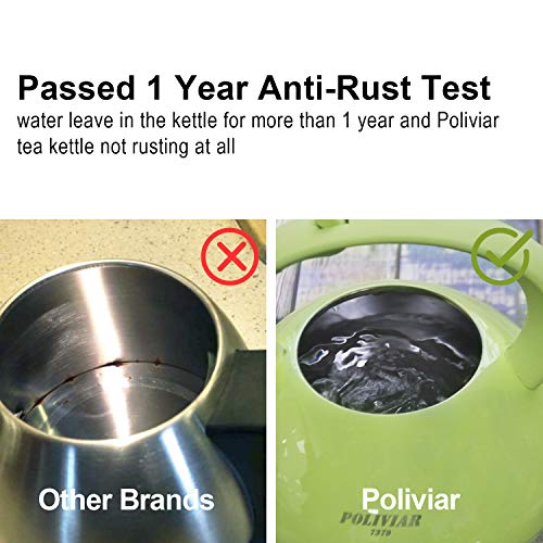 Poliviar Tea Kettle, 2.1 Quart Green Loud Whistle Food Grade Stainless Steel Teapot, Anti-Hot Handle and Anti-Rust, Suitable for All Heat Sources (JX2018-GRE20) - Thumbnail 2