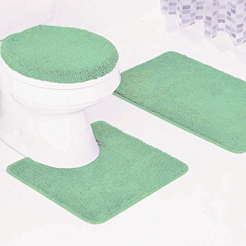 GorgeousHomeLinenDifferent Colors 3-Piece Bathroom Set Bath Mat, Contour, and Lid Cover, with Rubber Backing #6 (Sage Green)