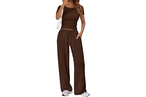 Trendy Queen 2 Piece Matching Summer Sweatsuit Lounge Set Womens Wide Leg Pants Side Ruching Crop Top Sets